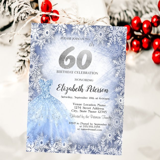 Invitation Flocons de Neige Bleu de Gala 60e Anniversaire (Créateur téléchargé)