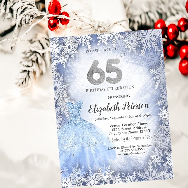 Invitation Flocons de Neige Bleu de Gala 65e Anniversaire (Créateur téléchargé)
