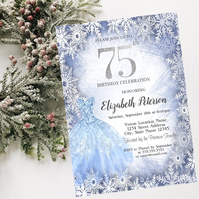 Invitation Flocons de Neige Bleu de Gala 75e Anniversaire (Créateur téléchargé)