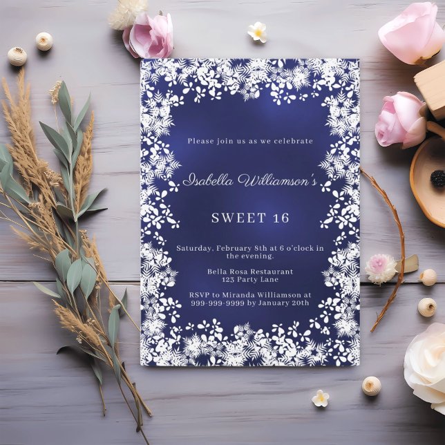 Invitation Flocons de neige bleu élégant pour une fête de 16  (Créateur téléchargé)