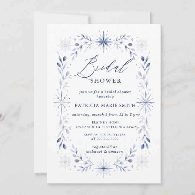 Invitation Flocons de Neige Bleu Mariage Hivernal (Devant)