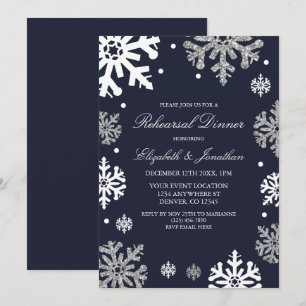 Invitation Flocons de neige bleu marine Dîner de répétition d