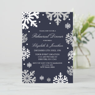 Invitation Flocons de neige bleu marine Dîner de répétition d