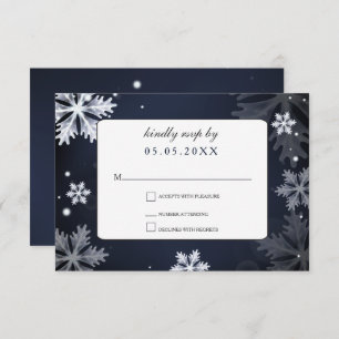 Invitation Flocons de neige bleu marine mariage hiver rsvp