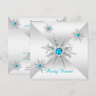 Invitation Flocons de neige bleu sarcelle Fête hivernale ench