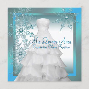 Invitation Flocons de neige bleu sarcelle Quinceanera hiver m