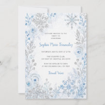 Flocons de neige bleus argentés Floral Hiver Sweet