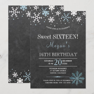 Invitation Flocons de neige bleus blancs chic seize ans doux
