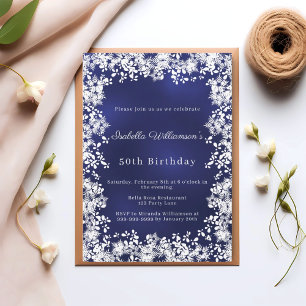 Invitation Flocons de neige bleus élégant hiver anniversaire