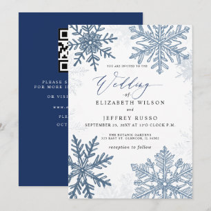 Invitation Flocons de neige bleus élégants Mariage Code QR Hi