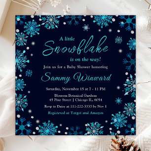 Invitation Flocons de neige bleus et argentés Baby Shower d'h