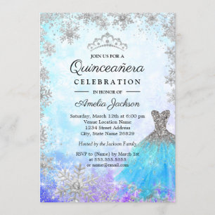 Invitation Flocons de neige bleus et violets scintillants Qui
