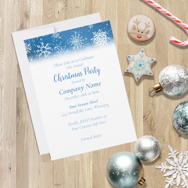 Invitation Flocons de neige bleus Fête de Noël blanche classi (Créateur téléchargé)