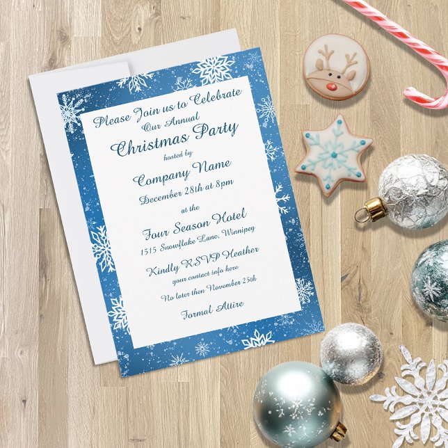 Invitation Flocons de Neige Bleus Fête de Noël Classique Blan (Créateur téléchargé)