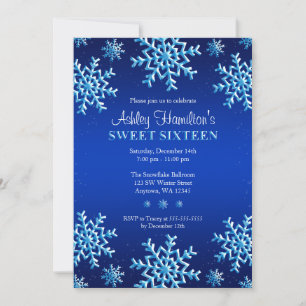 Invitation Flocons de neige bleus Merveilleux hiver Douce 16