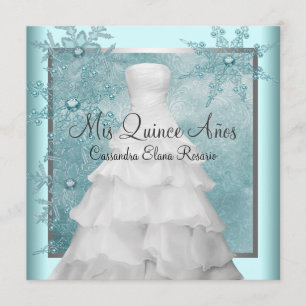 Invitation Flocons de neige bleus turquoises Quinceanera