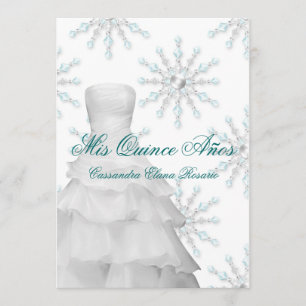 Invitation Flocons de neige bleus turquoises Quinceanera