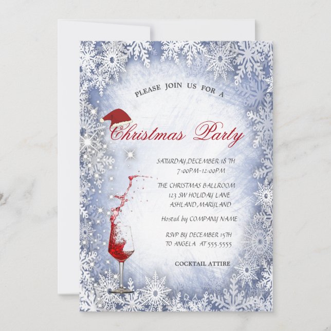 Invitation Flocons de neige bleus,Verre,Fête de Noël d'entrep (Devant)