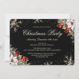 Invitation Flocons de neige botaniques noirs Fête de Noël