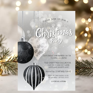 Invitation Flocons de neige,Boules de Noël argentées Compagni