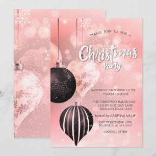 Invitation Flocons de neige,Boules Rouge Société de Noël