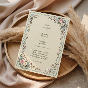 Invitation Flocons de neige dansent entre des fleurs pastel
