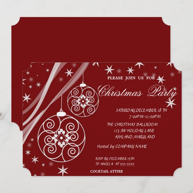 Invitation Flocons de neige de bal de Noël, Fête de Noël d'en (Devant / Derrière)