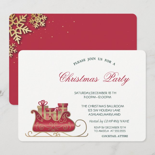 Invitation Flocons de neige de cocktail Rouge Noël Fête d'ent (Devant / Derrière)