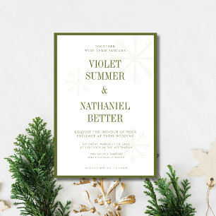 Invitation Flocons de neige de mariage d'hiver vert olive à l