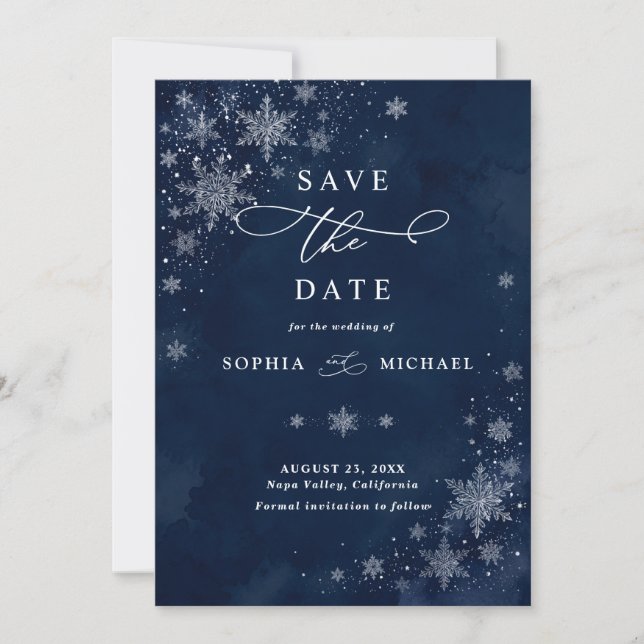 Invitation Flocons de neige de minuit Mariage Enregistrer la  (Devant)