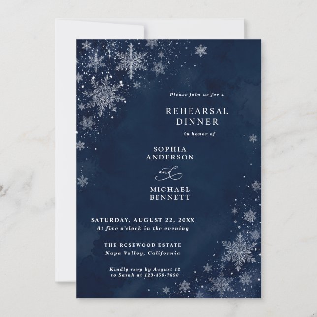 Invitation Flocons de neige de minuit Répétition de mariage d (Devant)