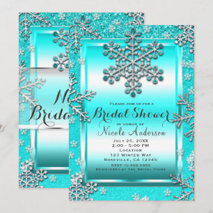 Invitation Flocons de Neige de Rêve Hivernal Pailleté de Turq