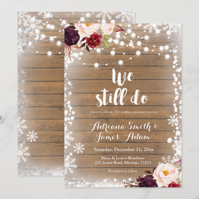 Invitation Flocons de neige d'hiver Marsala Mariage Anniversa (Devant / Derrière)