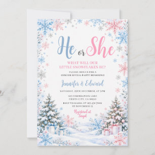 Invitation Flocons de neige d'hiver rose bleu pour la révélat