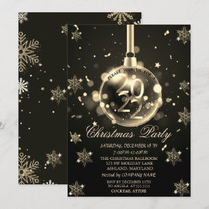 Invitation Flocons de neige dorés, Balle de Noël 2022 Fête