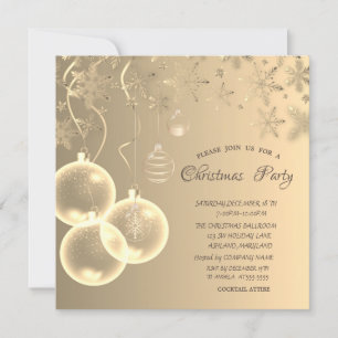 Invitation Flocons de neige dorés, boules de Noël dorées Entr