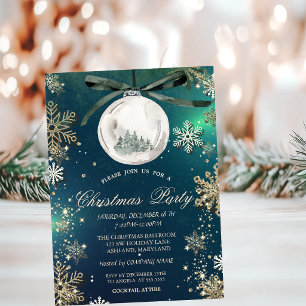 Invitation Flocons de neige dorés,Boules de Noël,Société de l