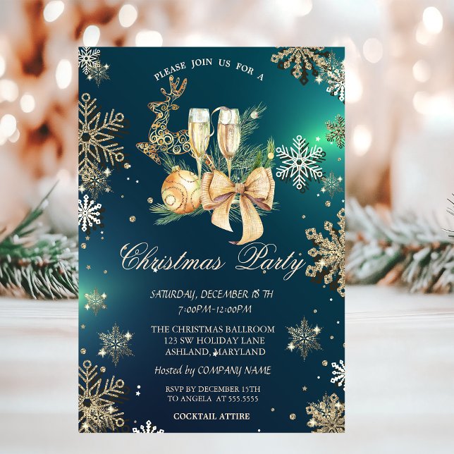 Invitation Flocons de neige dorés,Boules de Noël,Société Rein (Créateur téléchargé)