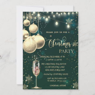 Invitation Flocons de neige dorés,Boules,Lumières,Noël en ver