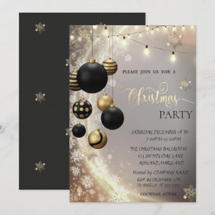 Invitation Flocons de neige dorés,Boules noires,Lumières de N