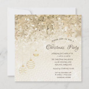 Invitation Flocons de neige dorés, boules paillettes Noël d'e