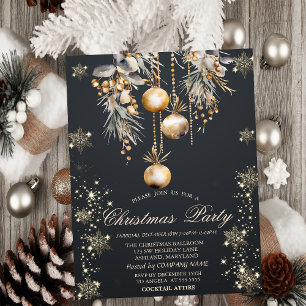 Invitation Flocons de neige dorés, Boules vintage Soirée entr