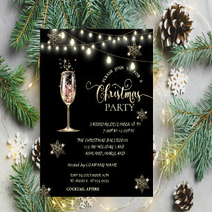 Invitation Flocons de neige dorés, Fête de Noël au verre de c