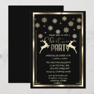 Invitation Flocons de neige dorés, Fête de Noël de la société