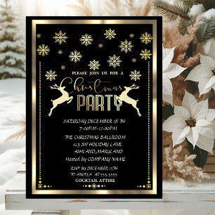 Invitation Flocons de neige dorés, Fête de Noël de la société