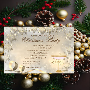 Invitation Flocons de neige dorés, Fête de Noël d'entreprise