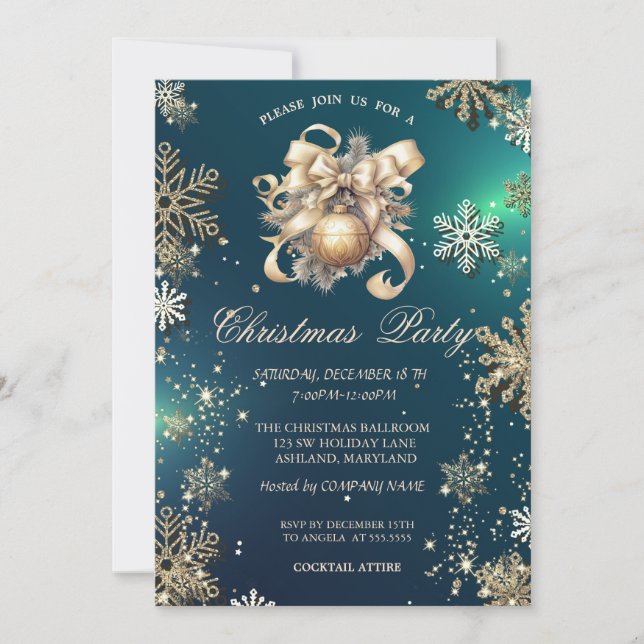 Invitation Flocons de Neige Dorés, Société de Boule de Noël V (Devant)