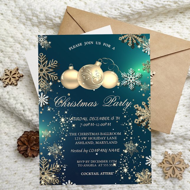 Invitation Flocons de Neige Dorés, Soirée d'Entreprise Boules (Créateur téléchargé)