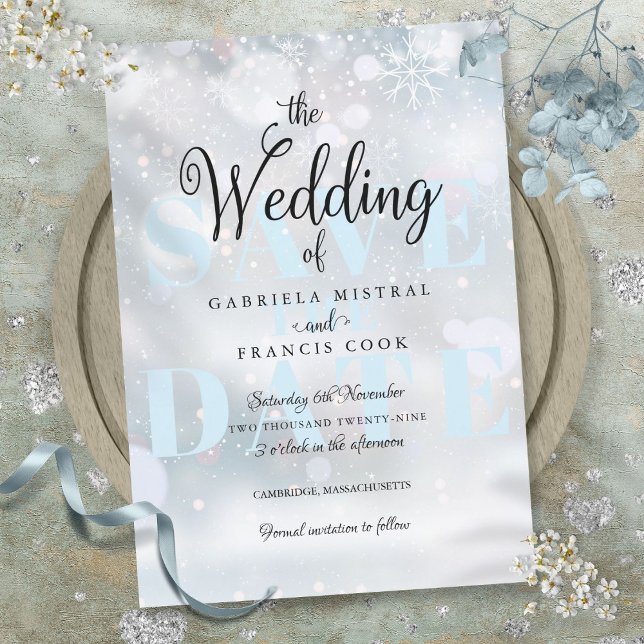 Invitation Flocons de neige élégants pour mariage Save the Da (Winter Snowflakes Elegant Wedding Save the Date Invitation)