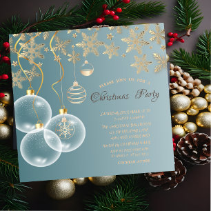 Invitation Flocons de neige en or,Boules de Noël d'entreprise